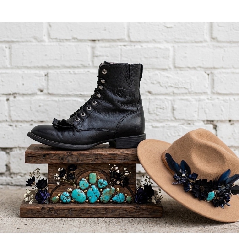 Ariat🖤Heritage Paddock Riding Lace Up Grunge Black 🎱Magic Leather Boot 8.5